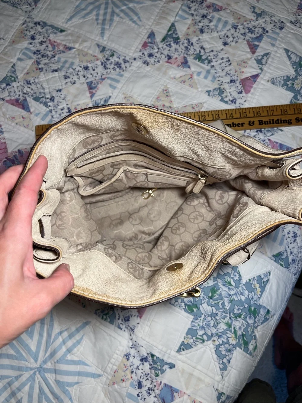 2010s Michael Kors MK Hamilton Leather Satchel with Gold-Tone Lock